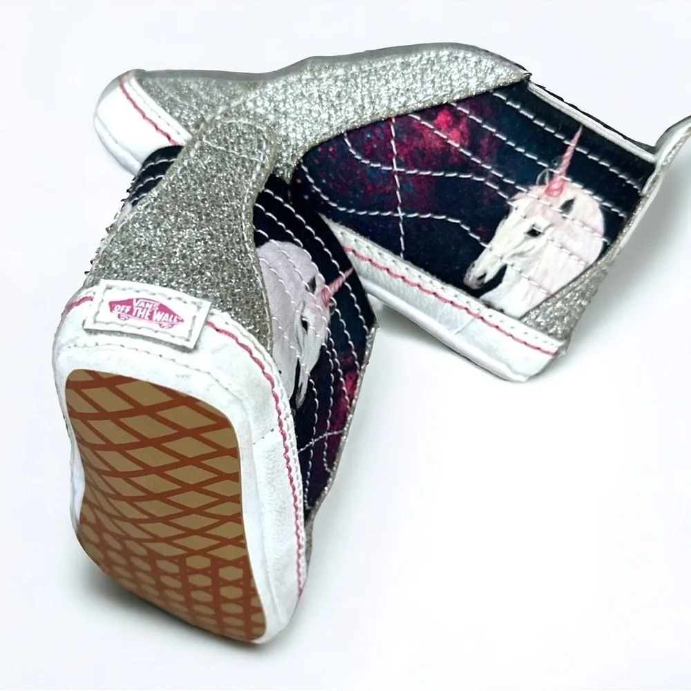 Vans Infant Baby Girl Unicorn Silver Glitter SK8-Hi Crib Sneakers Shoes Size 3